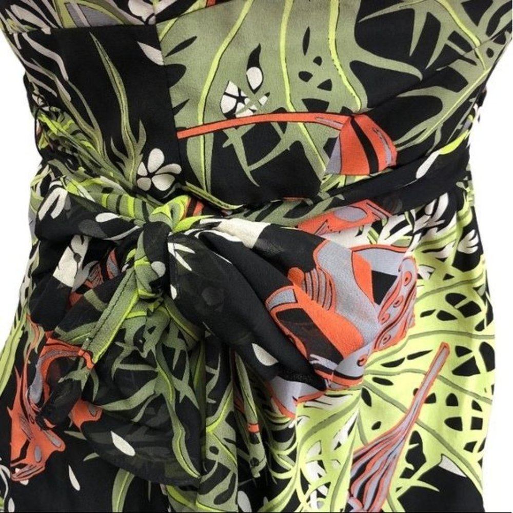 Nanette Lepore Deep Sea Fish Strapless Silk Peplum Top | Extra Small - Picture 4 of 12